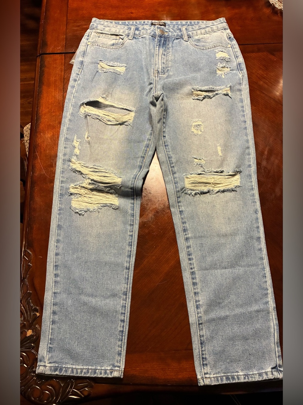 Nasty Gal Distressed Light Blue Jeans